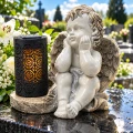 Znicz Aniołek na grób z lampką solarną LED figurka nagrobna duży