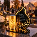 Znicz Solarny LED Na Grób Dla Dziadka Lampka Ażurowa Czarna Złota Latarenka