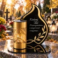 Znicz Solarny LED Na Grób Dla Taty Lampka Ażurowa Czarna Złota Latarenka