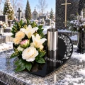 WIĄZANKA NA GRÓB Ze Zniczem LED KOMPOZYCJA KWIATOWA Podstawka Serce LILIE