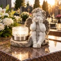 Znicz Aniołek na grób z lampką solarną LED figurka nagrobna duży