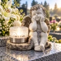 Znicz Aniołek na grób z lampką solarną LED figurka nagrobna duży