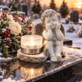 Znicz Aniołek na grób z lampką solarną LED figurka nagrobna duży