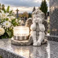 Znicz Aniołek na grób z lampką solarną LED figurka nagrobna duży