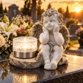 Znicz Aniołek na grób z lampką solarną LED figurka nagrobna duży