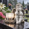 Znicz Aniołek na grób z lampką solarną LED figurka nagrobna duży