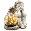 Znicz aniołek na grób z lampka solar szklana kula LED figurka nagrobna duży