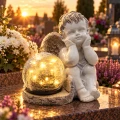 Znicz aniołek na grób z lampka solar szklana kula LED figurka nagrobna duży