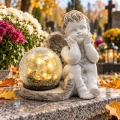 Znicz aniołek na grób z lampka solar szklana kula LED figurka nagrobna duży
