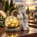 Znicz aniołek na grób z lampka solar szklana kula LED figurka nagrobna duży