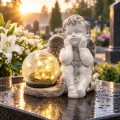 Znicz aniołek na grób z lampka solar szklana kula LED figurka nagrobna duży