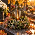 Stroik na Grób z Lampką LED Znicz Dekoracja Nagrobna Wianek 30 cm Zestaw