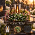 Stroik na Grób z Lampką LED Znicz Dekoracja Nagrobna Wianek 30 cm Zestaw