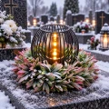 Stroik na Grób z Lampką LED Znicz Dekoracja Nagrobna Wianek 30 cm Zestaw