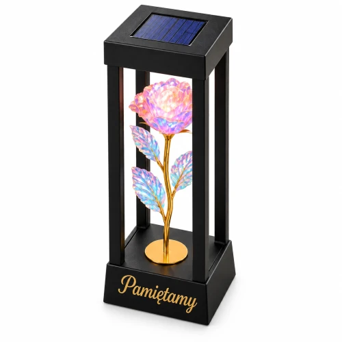 LAS-348-RÓŻA     Znicz solarny na grób LED wieczna róża Pamiętamy czarny lampion 27 cm (9).png