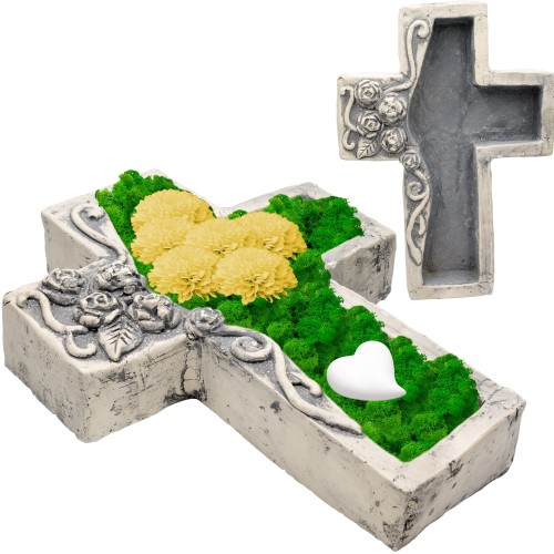 FIGURKA NAGROBKOWA DONICZKA GIPSOWA KRZYŻ GRÓB-18132