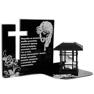 ZNICZ Pamięci z Aniołkiem ELEGANCKI LAMPION SZKŁO AKRYLOWE SOLARNY na Grób 