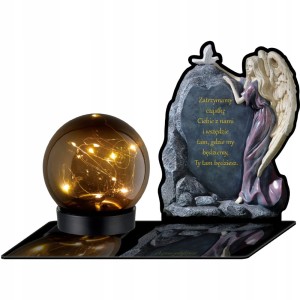 SOLARNY ZNICZ LED STATUETKA NA CMENTARZ GRÓB DUŻA Czarna lampa Solarna Grawer Sentencja