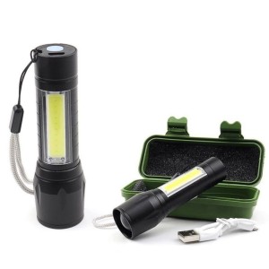 MINI LATARKA LED ALUMINIOWA Z DODATKOWĄ LAMPĄ BOCZNĄ I PRAKTYCZNYM ETUI