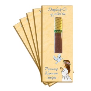 PODZIĘKOWANIA DLA GOŚCI PODKŁADKI POD CZEKOLADKI MERCI NA KOMUNIA 5 SZT