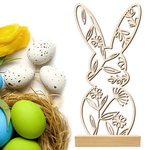 DREWNIANY ZAJĄC ZAJĄCZEK WIELKANOCNY FIGURKA DO STROIKA Z PODSTAWKĄ