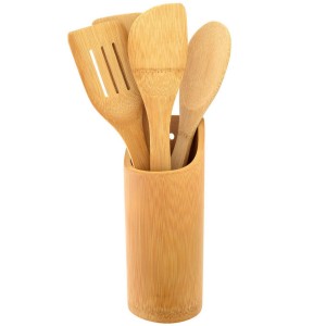 PRZYBORY KUCHENNE DREWNIANE BAMBUSOWE ZESTAW SZPATUŁKI ŁYŻKI 5 ELEMENTÓW