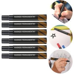ZESTAW MARKERÓW PISAK PERMANENTNY WODOODPORNY NIEZMYWALNY CZARNY 6SZT