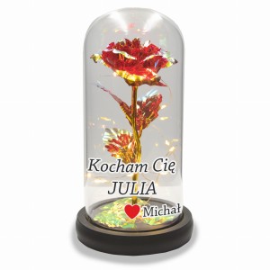 WIECZNA RÓŻA ŚWIECĄCA PREZENT NA WALENTYNKI PERSONALIZOWANA DLA UKOCHANEJ