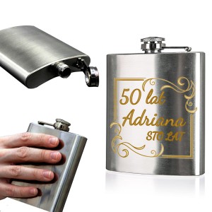 PERSONALIZOWANA PIERSIÓWKA METALOWA SREBRNA STAL NIERDZEWNA 150 ML PREZENT