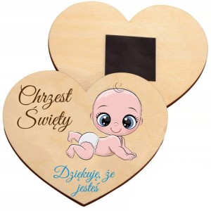 PODZIĘKOWANIA DLA GOŚCI CHRZEST MAGNES DREWNIANE SERCE NA CHRZCINY