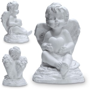 ANIOŁEK z sercem UPOMINEK figurka gipsowa KOMUNIA dekoracja PREZENT biały