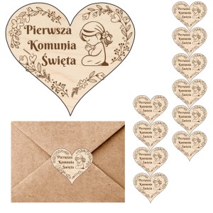 SCRAPKI DREWNIANE GRAWER 1 KOMUNIA ŚW  OZDOBA ZAPROSZENIA KOMUNIJNEGO 10SZT