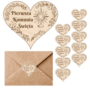SCRAPKI DREWNIANE GRAWER 1 KOMUNIA ŚW  OZDOBA ZAPROSZENIA KOMUNIJNEGO 10SZT