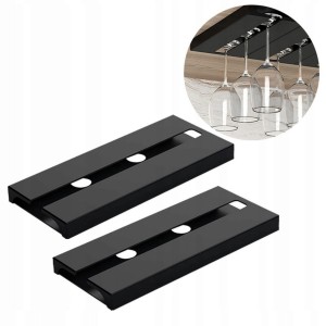 Wieszak ścienny na lampki KIELISZKI do WINA podwójny czarny mat