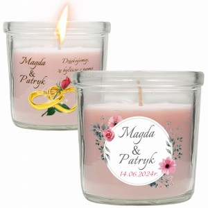 ŚWIECA ZAPACHOWA Z NADRUKIEM PODZIĘKOWANIE DLA GOŚCI WESELE ŚLUB