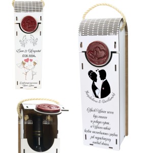 DREWNIANE PUDEŁKO NA WINO ŚLUB SKRZYNIA Z PIECZĘCIĄ PREZENT WESELE