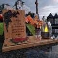 SOLARNY ZNICZ LED STATUETKA NA CMENTARZ GRÓB DUŻA DĄB RÓŻA