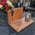 SOLARNY ZNICZ LED STATUETKA NA CMENTARZ GRÓB DUŻA DĄB RÓŻA