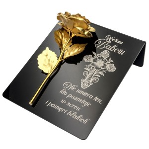 DEKORACJA na grób GRAWEROWANY ZNICZ podstawka na cmentarz RÓŻA DLA BABCI Nowoczesny