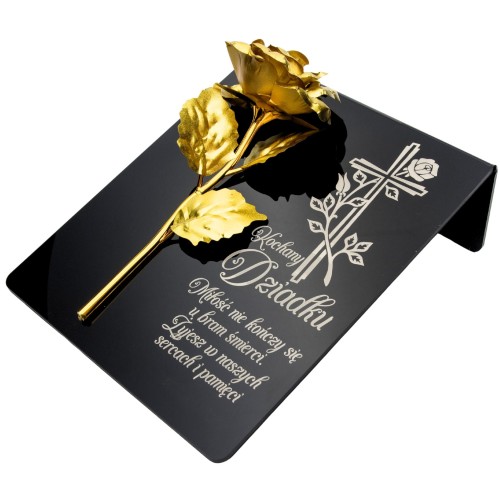 DEKORACJA na grób GRAWEROWANY ZNICZ podstawka na cmentarz RÓŻA DLA DZIADKA