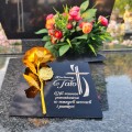 DEKORACJA na grób GRAWEROWANY ZNICZ podstawka na cmentarz RÓŻA DLA TATY