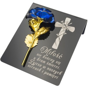 Podstawka na cmentarz GRAWEROWANY ZNICZ dekoracja na grób WIECZNA RÓŻA Niebieska dla MAMY TATY