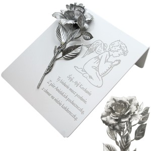 DEKORACJA na grób GRAWEROWANY ZNICZ podstawka na cmentarz WIECZNA RÓŻA