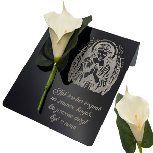 DEKORACJA na grób GRAWEROWANY ZNICZ podstawka na cmentarz KWIAT LILIA