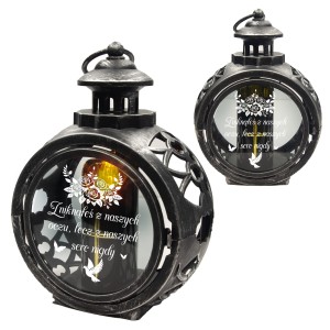 ZNICZ SREBRNY OKRĄGŁY LAMPION   grób NOWOŚĆ  RÓŻA świeca LED latarenka