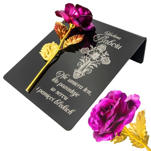 DEKORACJA na grób GRAWEROWANY ZNICZ podstawka na cmentarz RÓŻA DLA BABCI