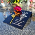 DEKORACJA na grób GRAWEROWANY ZNICZ podstawka na cmentarz RÓŻA DLA BABCI
