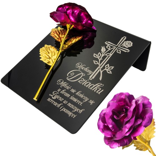 DEKORACJA na grób GRAWEROWANY ZNICZ podstawka na cmentarz RÓŻA DLA DZIADKA