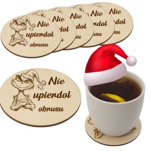 Podkładka pod kubek grawer drewniana GRINCH zestaw podkładki na stół