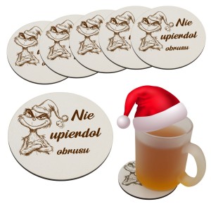 Podkładka pod kubek grawer drewniana GRINCH zestaw podkładki na stół Białe